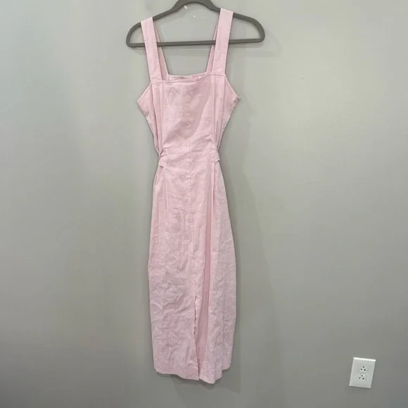 NWT Vince Dress Linen-Blend Square Neck Midi in Blush Pink